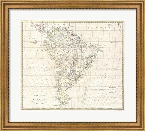 Framed 1796 Mannert Map of North America and South America Print