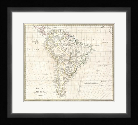 Framed 1796 Mannert Map of North America and South America Print
