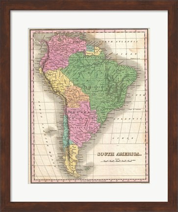 Framed 1827 Finley Map of South America Print
