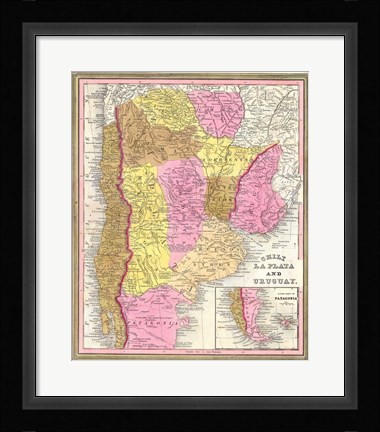 Framed 1846 Burroughs - Mitchell Map of Argentina, Uruguay, Chili in South America Print