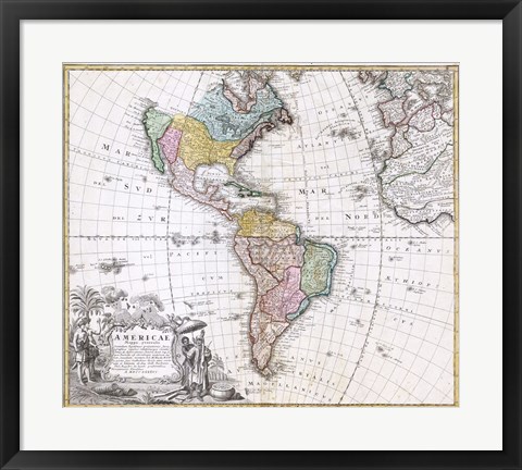 Framed 1846 Homann Heirs Map of North America Print