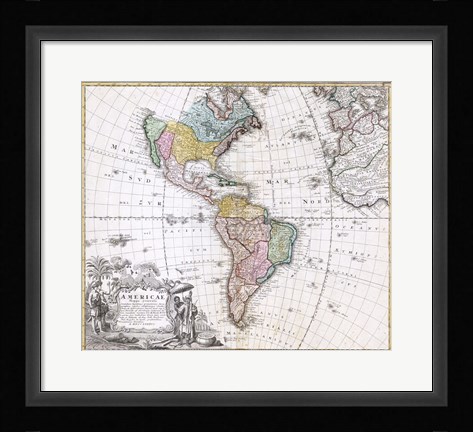 Framed 1846 Homann Heirs Map of North America Print