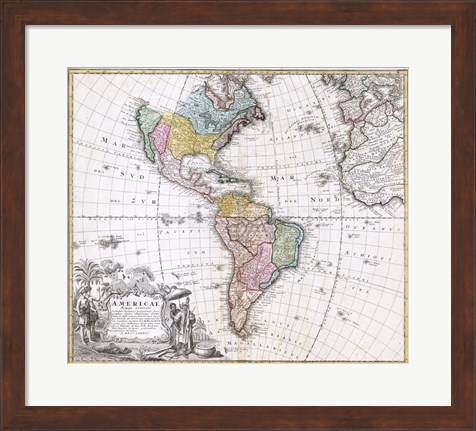 Framed 1846 Homann Heirs Map of North America Print