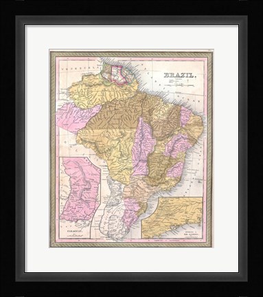 Framed 1850 Mitchell Map of Brazil, -1849 Print