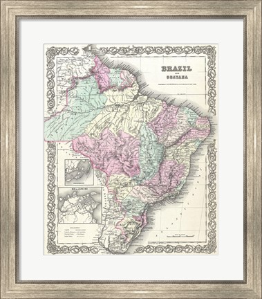 Framed 1855 Colton Map of Brazil 1855 Print