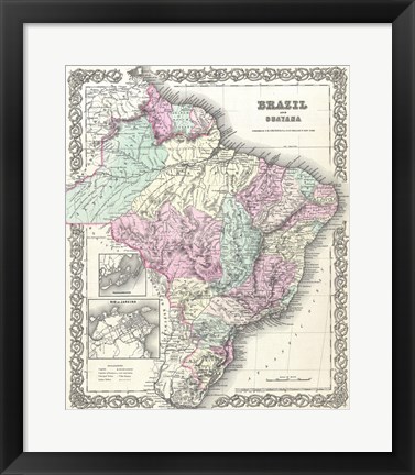 Framed 1855 Colton Map of Brazil 1855 Print