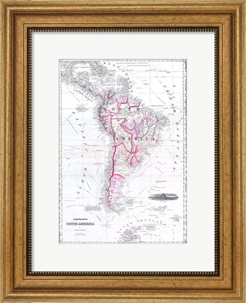 Framed 1861 Johnson Map of South America Print