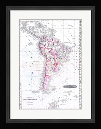 Framed 1861 Johnson Map of South America Print