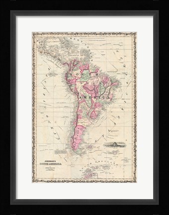 Framed 1862 Johnson Map of South America Print