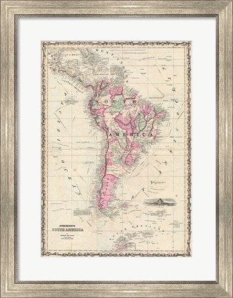 Framed 1862 Johnson Map of South America Print