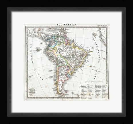 Framed 1862 Perthes map of South America Print