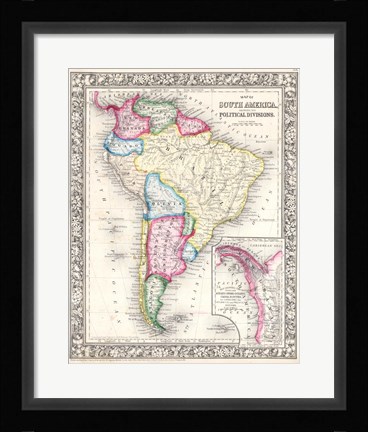 Framed 1864 Mitchell Map of South America Print