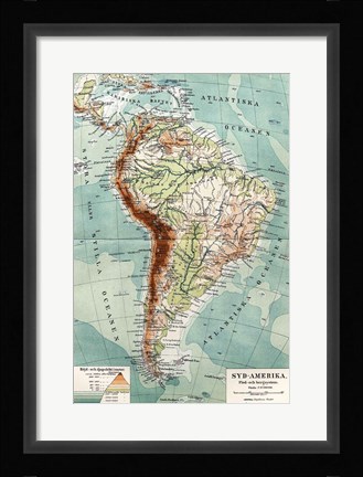 Framed Syd-Amerika. Flod- och bergs system Print