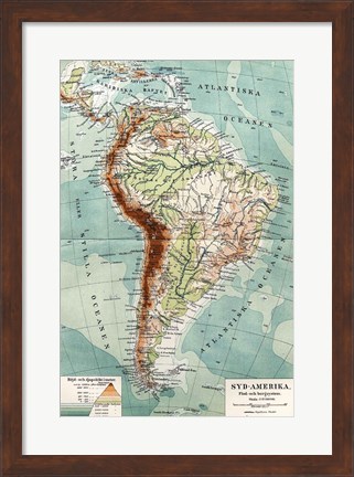 Framed Syd-Amerika. Flod- och bergs system Print