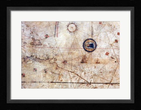 Framed Vesconte Maggiolo. World chart, from eastern coasts of America to India Print