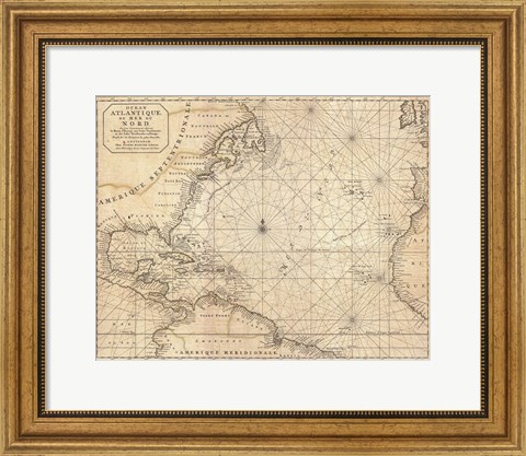 Framed 1683 Mortier Map of North America, the West Indies, and the Atlantic Ocean Print