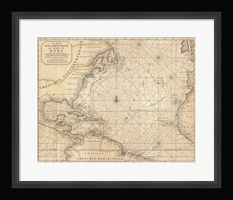 Framed 1683 Mortier Map of North America, the West Indies, and the Atlantic Ocean Print