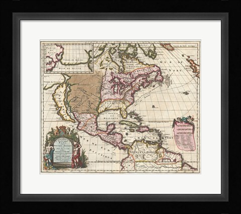 Framed 1698 Louis Hennepin Map of North America Print