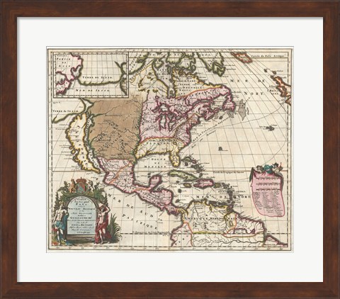Framed 1698 Louis Hennepin Map of North America Print