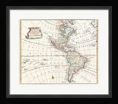 Framed 1747 Bowen Map of North America and South America Print