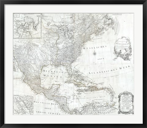 Framed 1788 Schraembl - Pownall Map of North America the West Indies Print