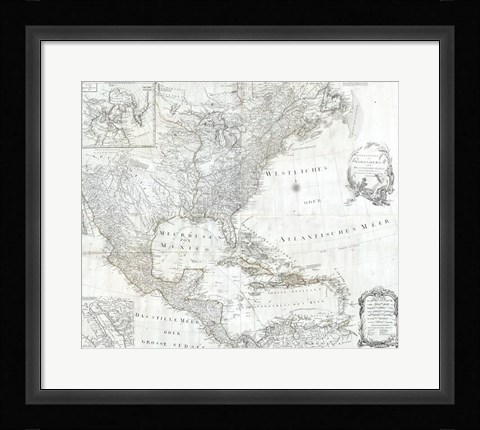 Framed 1788 Schraembl - Pownall Map of North America the West Indies Print
