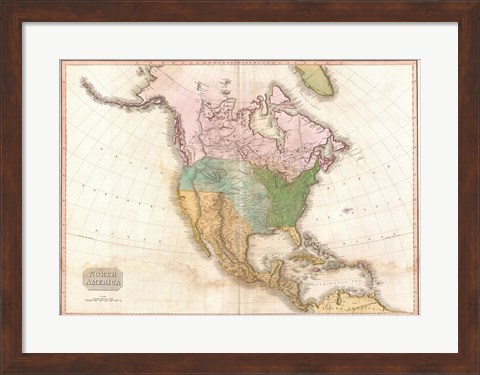 Framed 1818 Pinkerton Map of North America Print