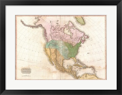 Framed 1818 Pinkerton Map of North America Print