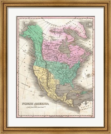 Framed 1827 Finley Map of North America Print