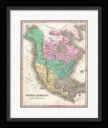 Framed 1827 Finley Map of North America Print