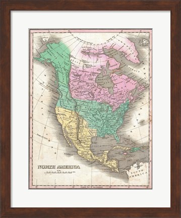 Framed 1827 Finley Map of North America Print