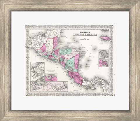 Framed 1866 Johnson Map of Central America Print