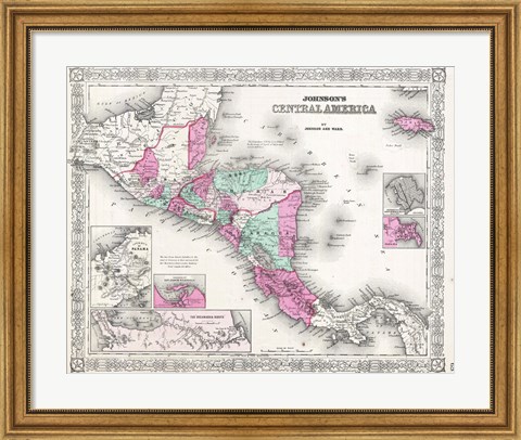 Framed 1866 Johnson Map of Central America Print