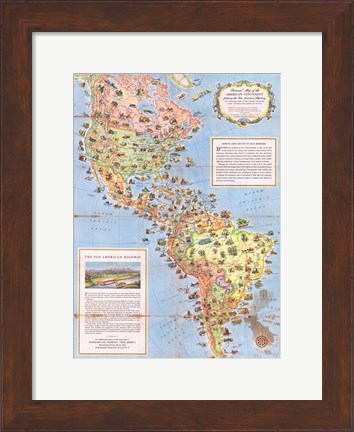 Framed 1930 Pictorial Map of North America and South America Print