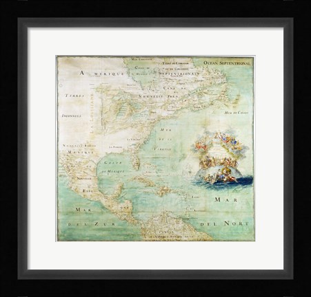 Framed Claude Bernou Carte de lAmerique septentrionale Print