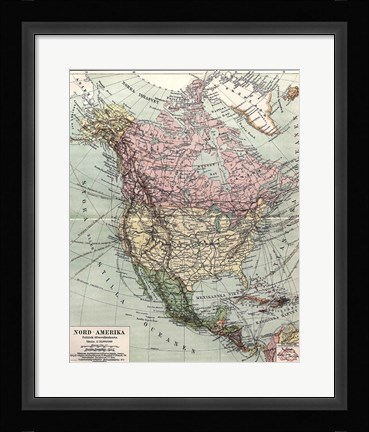 Framed Nord-Amerika Politisk Ofversiktskarta, Nordisk familjebok Print