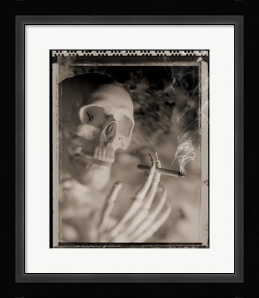 Framed Side profile of a skeleton holding a cigarette Print