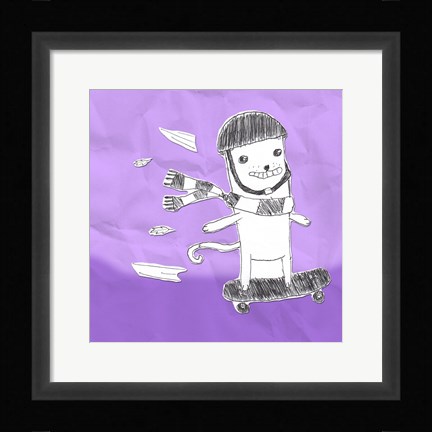 Framed Skateboarding Cat I Print