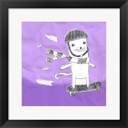 Framed Skateboarding Cat I Print