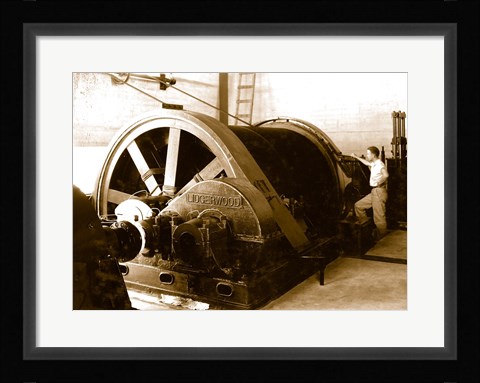 Framed Detail of endless conveyor drum, 150-ton cableway hoist house Print