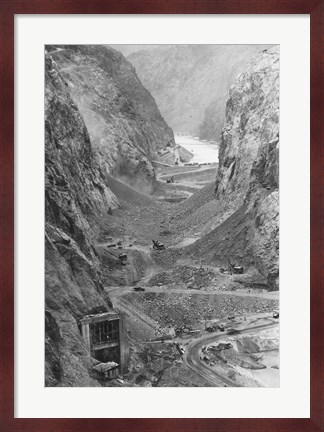 Framed Looking upstream through Black Canyon toward Hoover Dam site showing condition after diversion of Colorado River Print