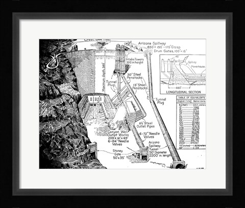 Framed Hoover Dam Diagram Print