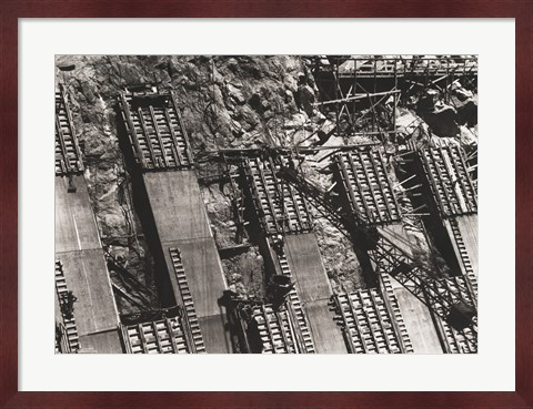 Framed Between Arizona and Nevada. Placing concrete in the sidewall of the Nevada spillway Print