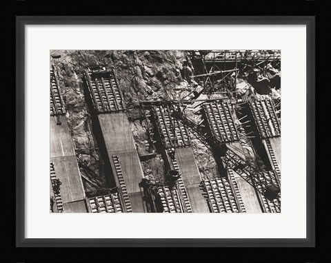 Framed Between Arizona and Nevada. Placing concrete in the sidewall of the Nevada spillway Print