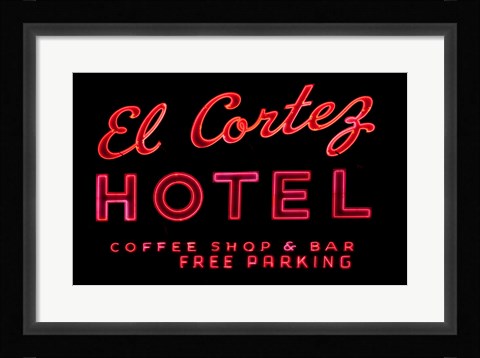 Framed Historic El Cortez Hotel neon sign, Freemont Street, Las Vegas Print