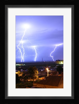 Framed Lightning over Oradea Romania Print