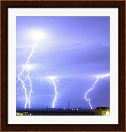 Framed Lightning over Oradea Romania Print