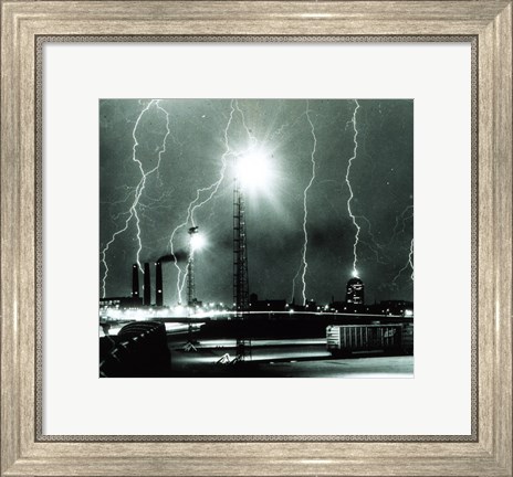 Framed Lightning storm over Boston - 1967 Print