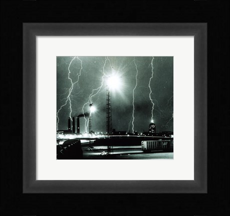 Framed Lightning storm over Boston - 1967 Print