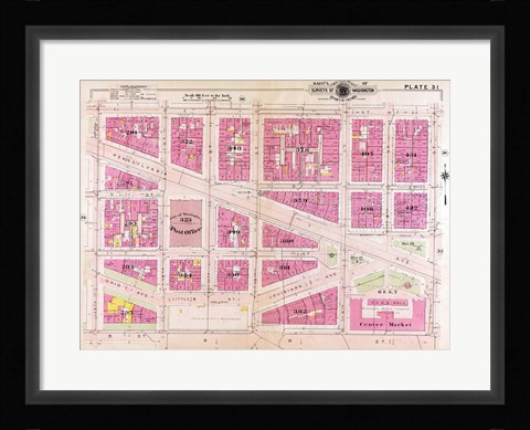 Framed 1909 map of Downtown Washington, D.C. Print